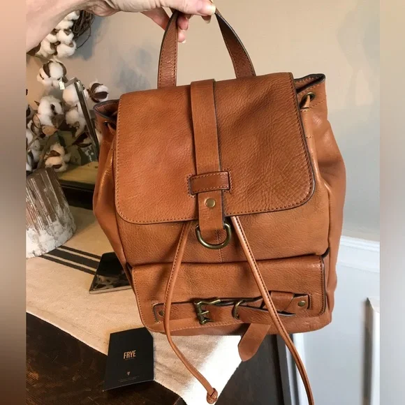Frye Leather Kayla Knotted Backpack Cognac Nutmeg Brown Retail $458 - Picture 4 of 15